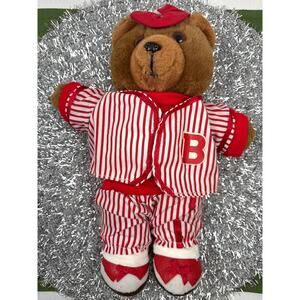 Vintage 1986 Dakin Slugger Bear Stuffed Plush Pinstriped Uniform Collectible